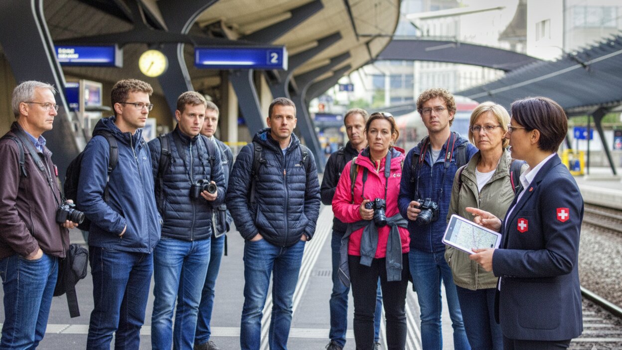 Tour group in a train station