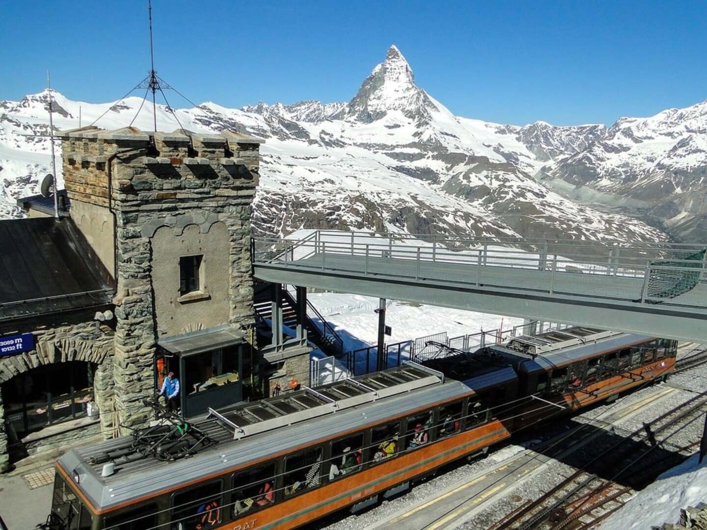 Zermatt Train Station with Matterhorn